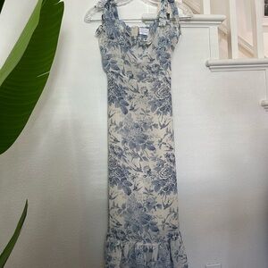 Floral Blue and White Midi Dress